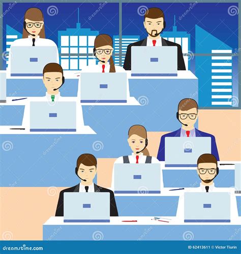 Men And Women Working In A Call Center Support Service Stock Vector Illustration Of