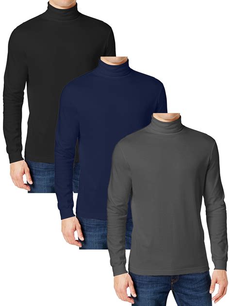 3 Pack Mens Long Sleeve Turtle Neck T Shirt Sizes S To 2xl