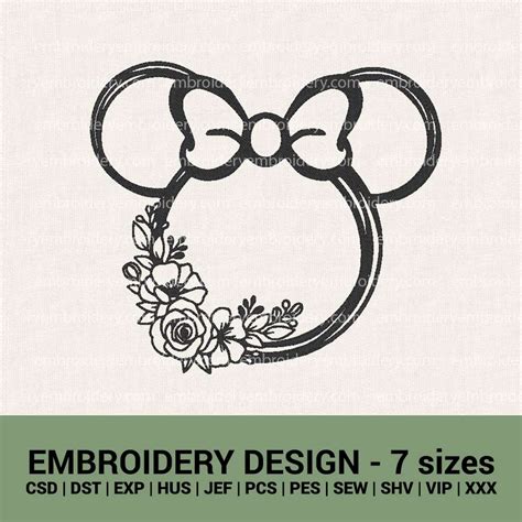 Minnie Mouse With Flowers Machine Embroidery Designs Instant Downloads