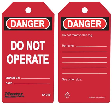 Master Lock Danger Do Not Operate Danger Tag Cda S Grainger