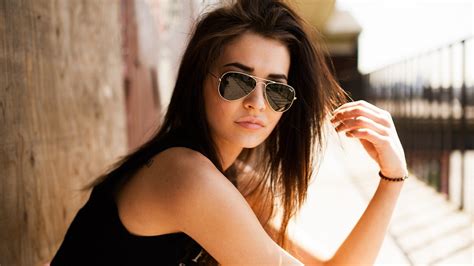 Wallpaper Women Model Long Hair Sunglasses Brunette Glasses