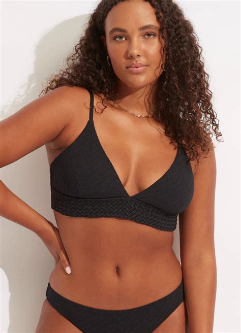 Seafolly Willow Banded Bralette Bikini With Hipster Black Lingerie