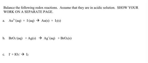 Solved Balance the following redox reactions. Assume that | Chegg.com 