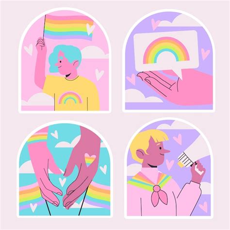 Conjunto de adesivos lgbt ingênuos Vetor Grátis