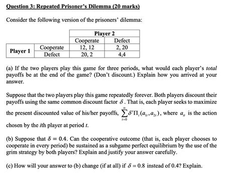 Solved Question 3 Repeated Prisoner S Dilemma 20 Marks Chegg