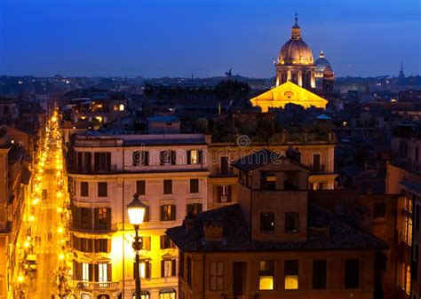 Night Top View on the City. Rome. Italy.Night City Landscape Stock Image - Image of building ...