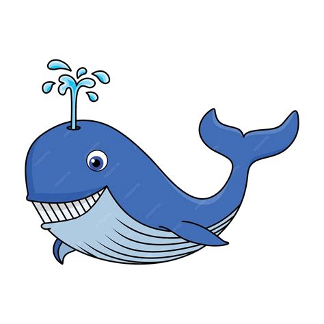 Карикатурный кит векторная иллюстрация милый голубой кит персонаж кит ...