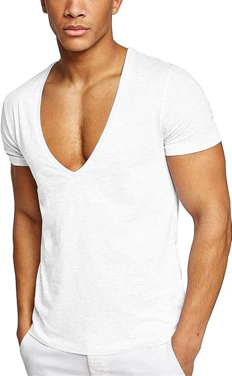 Herren T Shirt Mit Tiefem V Ausschnitt Muscle Fit Wei Klein