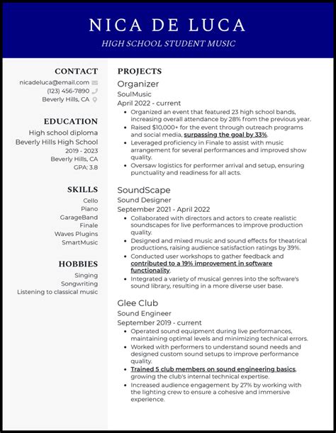 3 High School Student Music Resume Examples And Templates