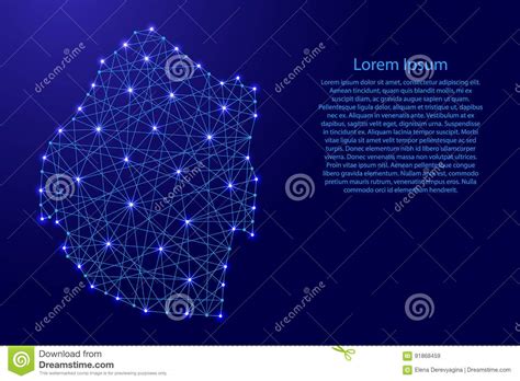 Kaart Van Swasiland Van Veelhoekige Blauwe Lijnen Gloeiende Sterren