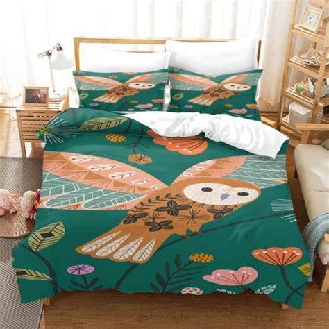 Housse De Couette X Cm Hibou Microfibre Avce Taies D Oreillers