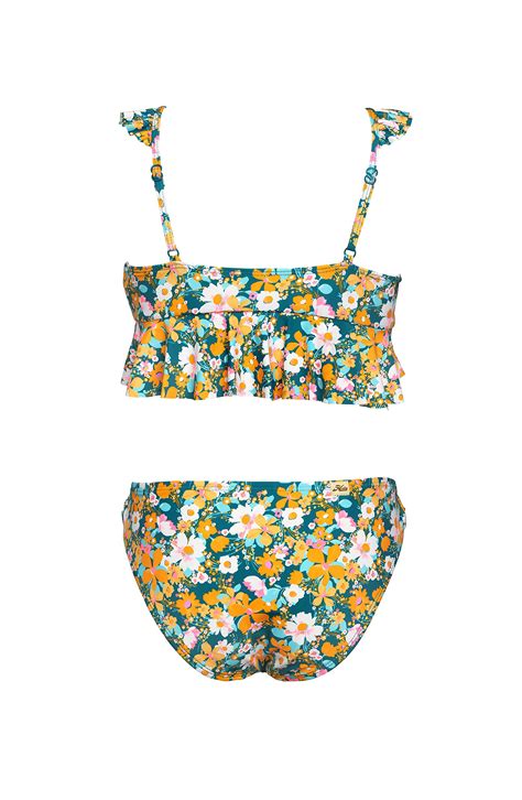 Snapklik Hobie Girls Flounce Sleeve Bralette Bikini Top And Side