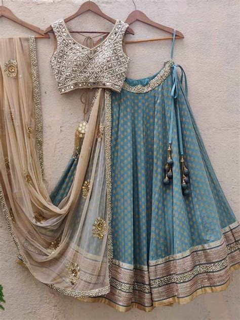 Blue And Nude Lehenga Set Priti Sahni East Boutique Indian Outfits Indian Outfits Lehenga