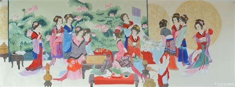 韩梅日记工笔人物画《金陵十二金钗》，尺寸68x180cm，请欣赏，欢兴艺堂