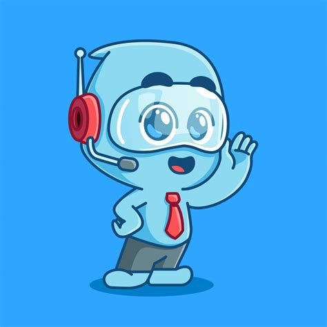 cute cartoon Mascot Customer service with headphones and tie red ...