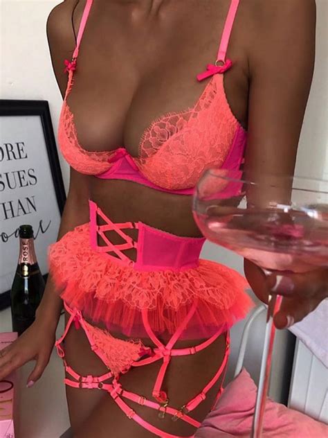 Bras Lingerie Women Bra Orange Red Polyester Sexy Hot Underwear Milanoo