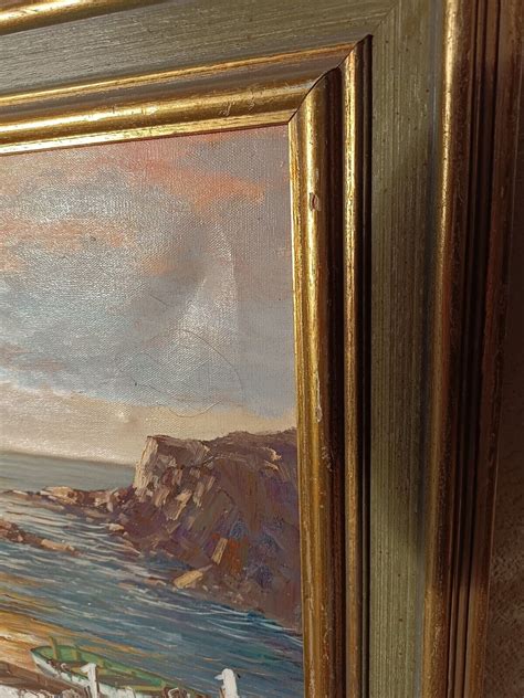 huile sur toile marine Barque Crique Coucher De Soleil Signé eBay