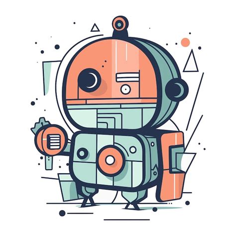 Sch Ne Cartoon Roboter Figur Vektor Illustration Im Flachen Linienstil