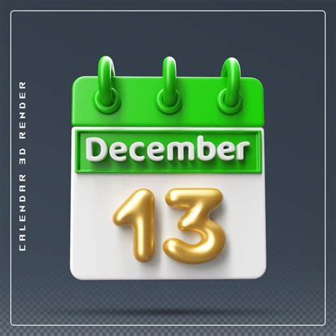 Premium Psd 13th December Calendar Icon 3d Render