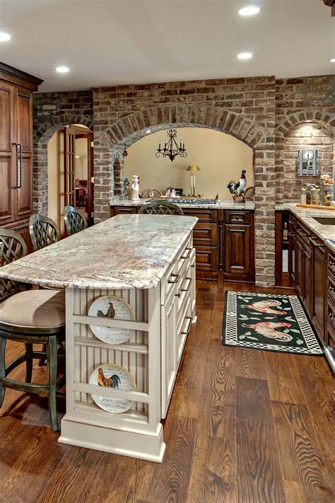 Walnut Stained Oak Plank Floor Rustic Kitchen Typhoon Bordeaux Granite