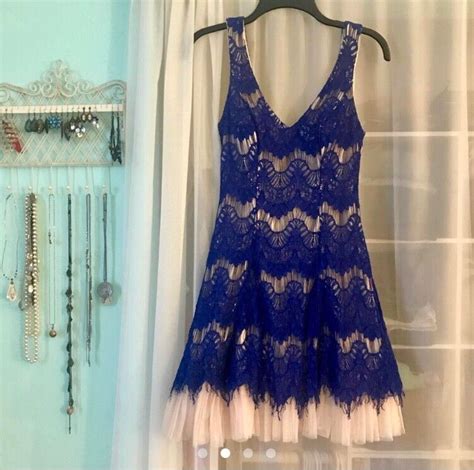 B DARLIN Royal Blue Lace Pale Nude Fit Flare Fun Cl Gem