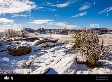 Winter Snow In Courthouse Wash And The Courthouse Towers Section Of