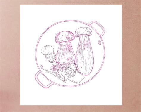 Mushroom Art Print Line Drawing Illustration, Line Drawing Art Print ...