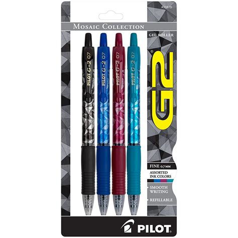 Pilot G2 Retractable Mosaics Gel Ink Pens In Assorted Colors Fine Po