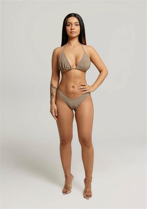 VANITY COUTURE Stacey Glitter String Bikini Top In Deep Gold Editorialist