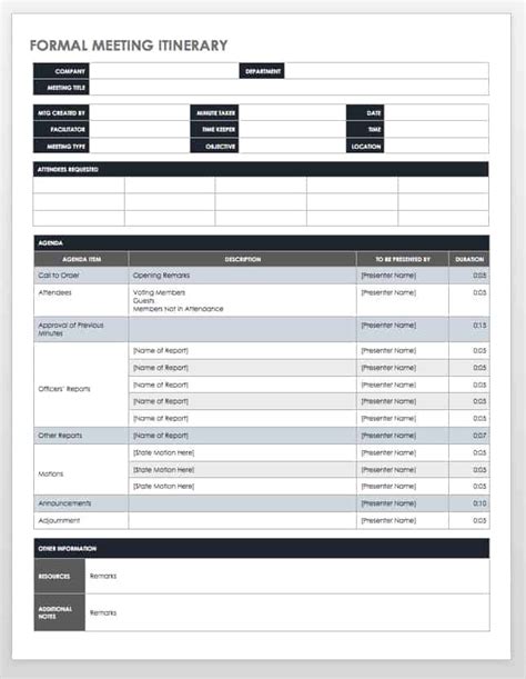 Free Itinerary Templates Smartsheet