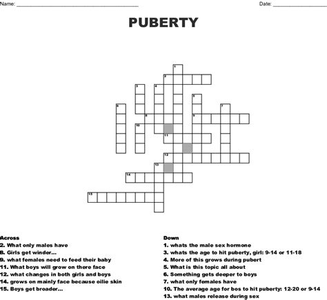 Easy Crossword Puzzle About Puberty