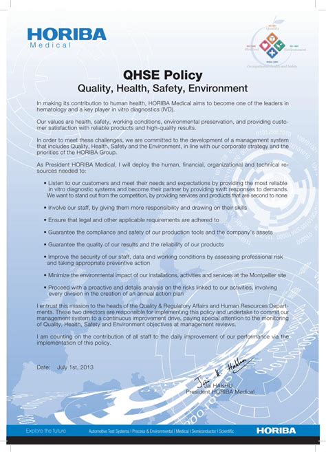 Pdf Qhse Policy Horiba · Qhse Policy Quality Health Safety Environment In Making Its