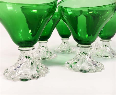 Set Of Vintage Burple Green Liquor Cocktail Glasses Anchor Hocking