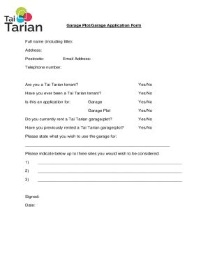 Fillable Online Garage Plot Garage Application Form Fax Email Print