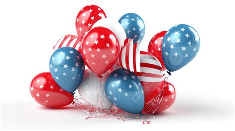 Bunch Of Ballons With American Flags On A White Background D