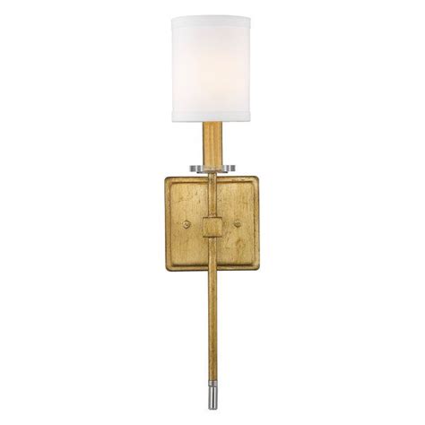 1 Light Gilded Gold Sconce With Acrylic Accents And Cylinder Shade