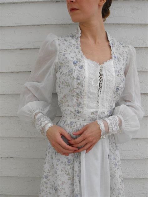 Gunne Sax White Floral Dress Prairie Boho Lace Corset Vintage Etsy