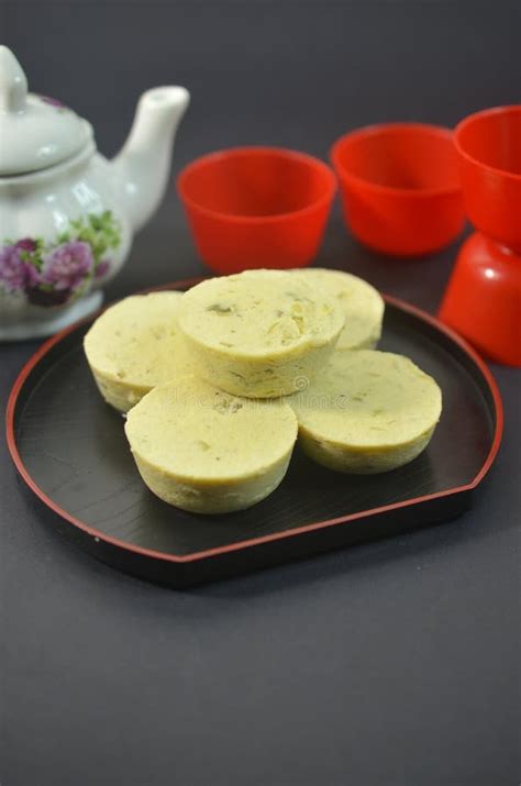 Steam Egg Tofu In Black Plate On Black Background Stock Image Image