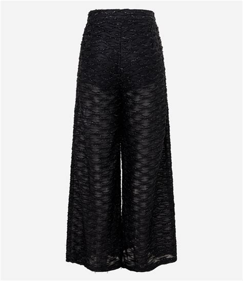 Calça Pantalona em Tule Metalizado e Forro Hot Pants Preto
