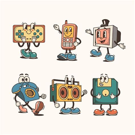 Premium Vector | Hand drawn retro cartoon gadgets collection