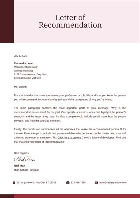 Free Printable Letter Of Recommendation Templates Canva