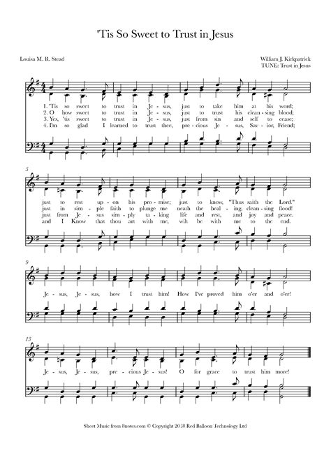 Kirkpatrick Tis So Sweet To Trust In Jesus Sheet Music For Piano