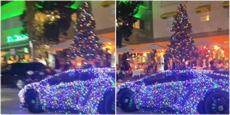 Auto Lamborghini Decorado Con Luces Y Rbol De Navidad Causa Sensaci N