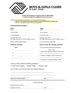 Fillable Online Financial Assistance Approval Form Fax Email