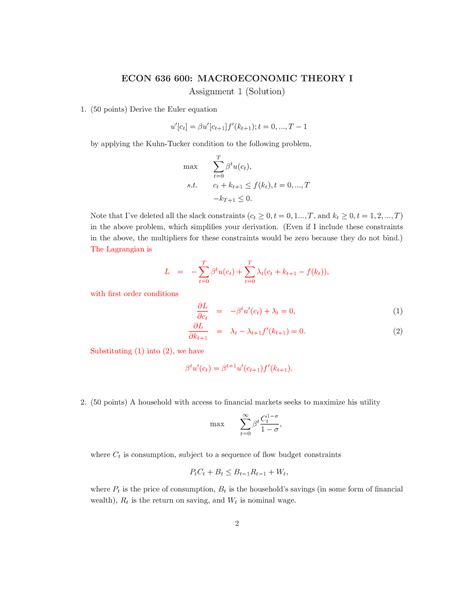 Assignment Solution Econ Macroeconomic Theory I Assignment