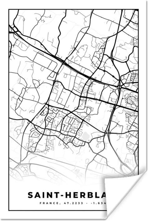 Poster Kaart Plattegrond Saint Herblain Frankrijk Stadskaart