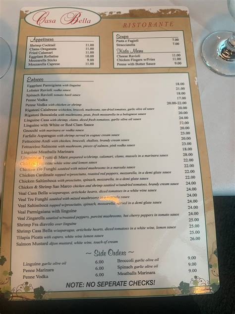 Menu At Casa Bella Restaurant Scranton