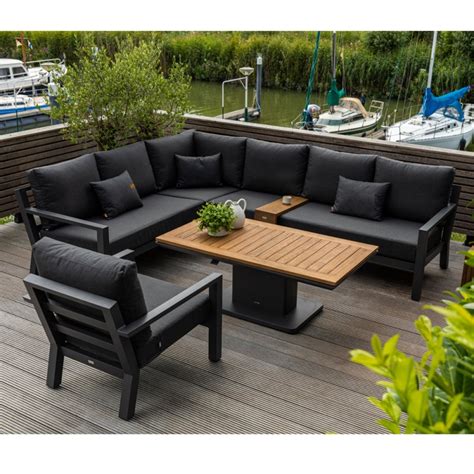 Salon De Jardin Timber Graphite 7 Places Gris Aluminium Table Basse
