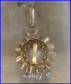 Pendentif Ancien Or 18 Carats Perle De Culture Email Perles Fines