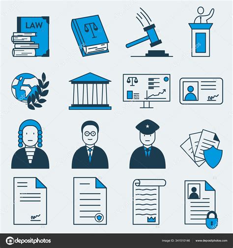 Set Of 16 Vector Icons Of Law And Jusrtice Related Items It Represents